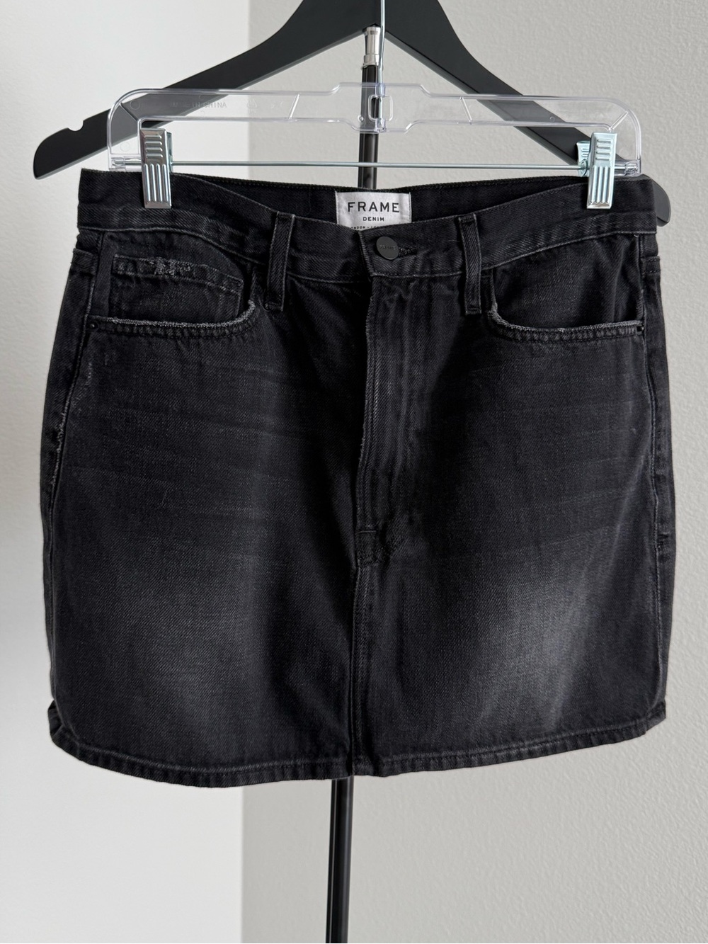 Frame Denim Black Denim Mini Skirt